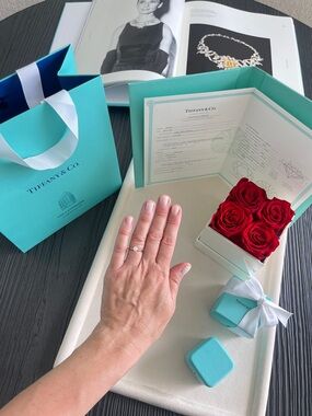 Tiffany Setting Solitaire Engagement Ring Platinum .42ct sz 5 with Tiffany Box